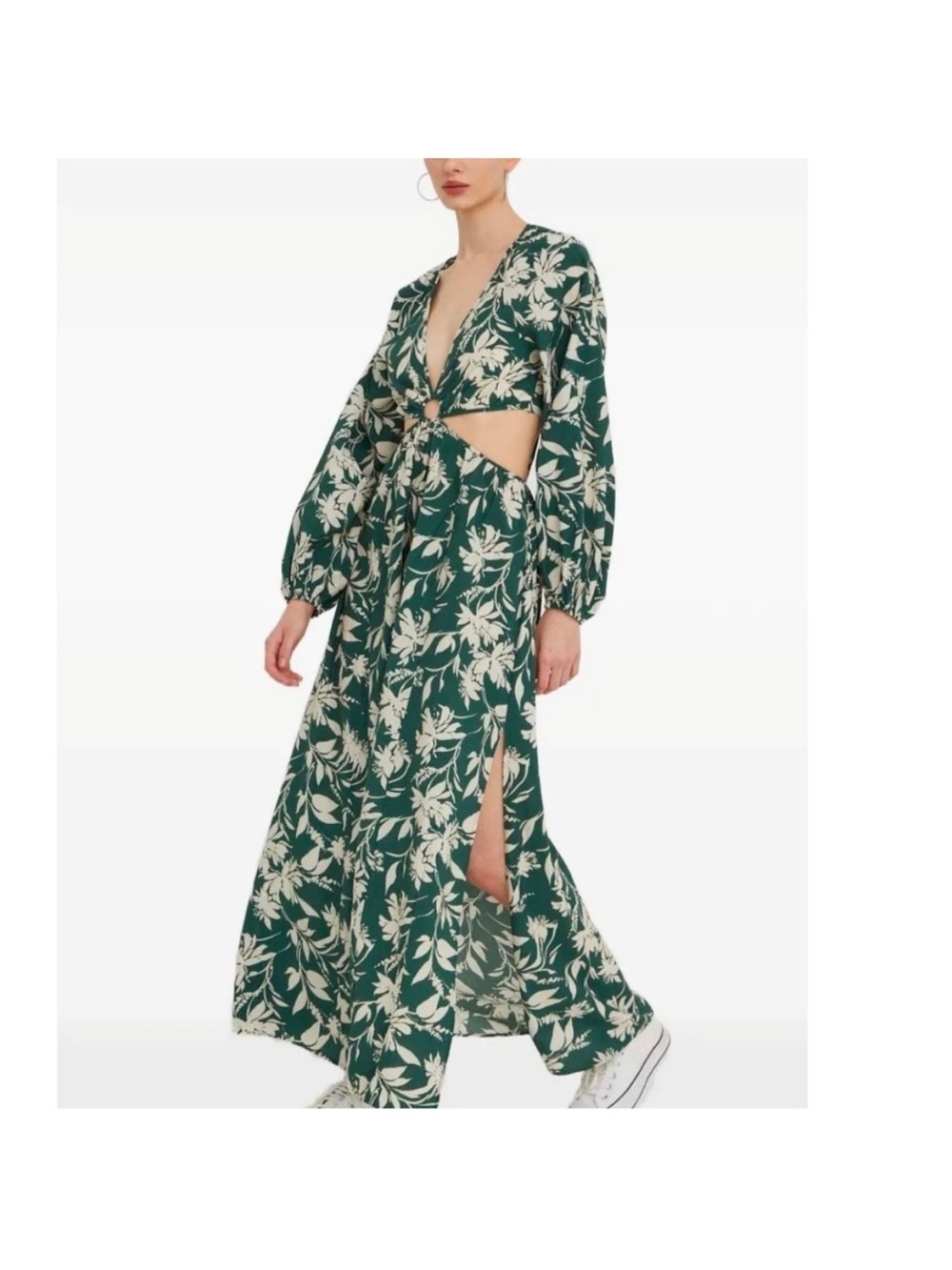 NWT Abercrombie & Fitch Maxi Dress S Long Sleeve Plunge Cutout Green Floral